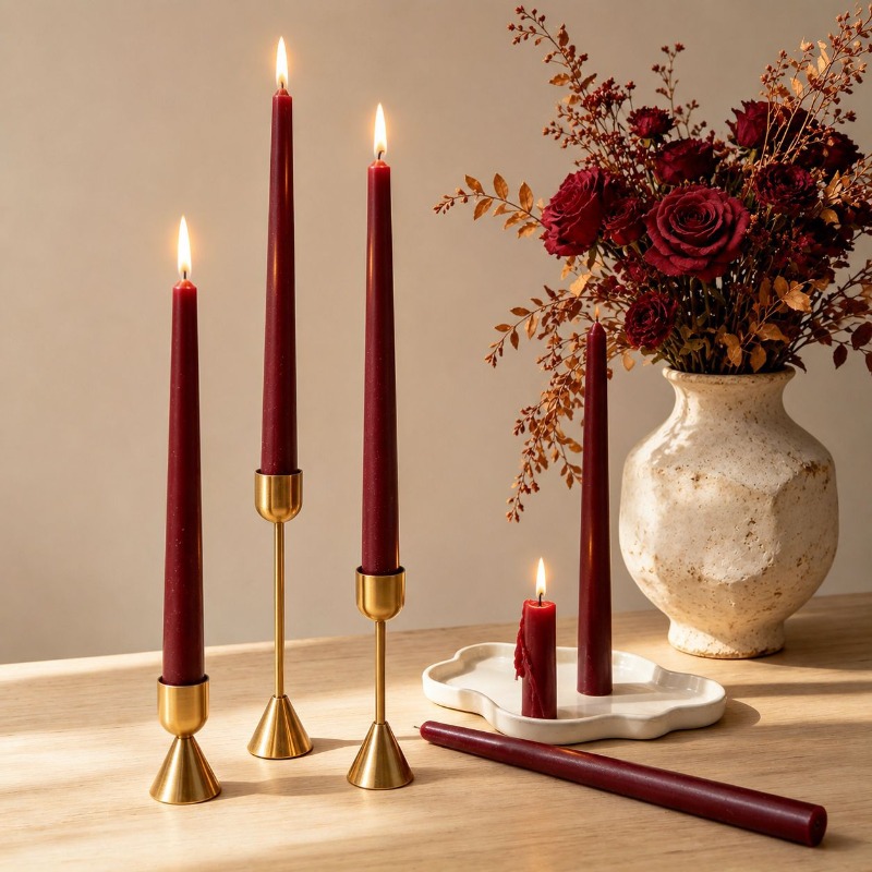 Burgundy Taper Candles, Long S - Silk Candle 评论和价格